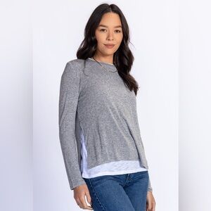 Nati Boutique Double Layer Long Sleeve Tee In Heather Grey Medium
